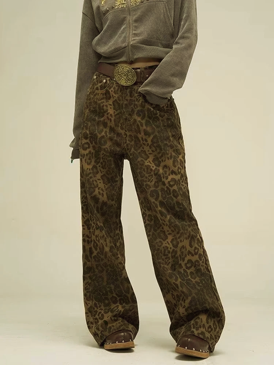 Leopard Print Jeans™ - Retro Vibes with Wide-Leg Jeans
